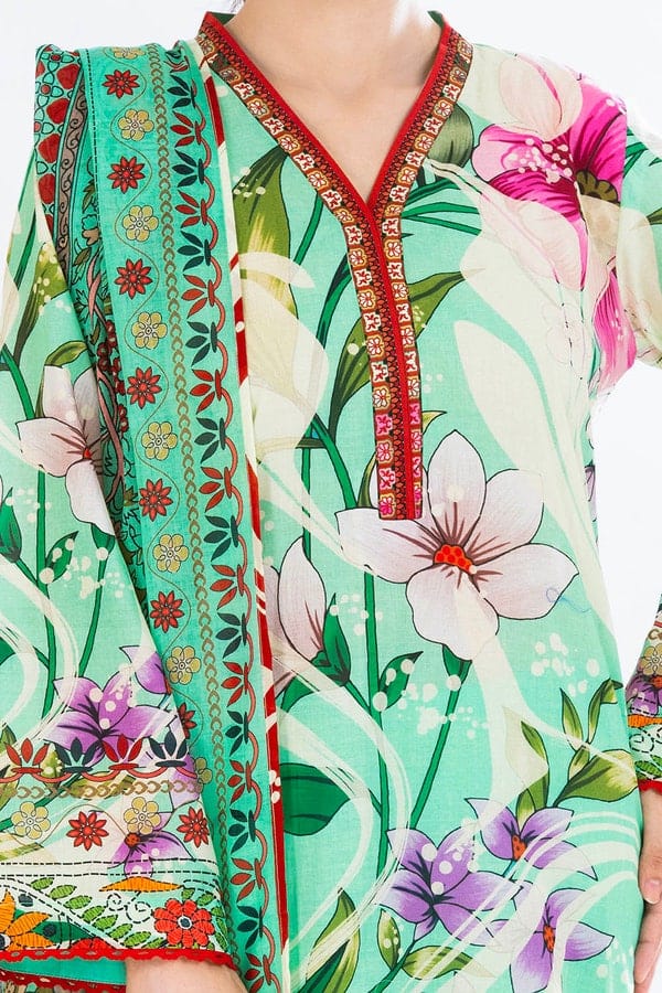 3 Piece Unstitched Printed Lawn Suit - Image 2