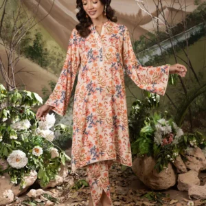 Peach Printed Cottel 2-Piece Ready to Wear Shirt & Trouser