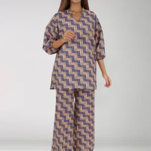 Blue Printed Cotton Khaddar 2-Piece – Unstitched Shirt & Trouser