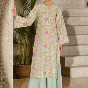 Light Aqua Printed 2 Piece Lawn Suit with Cambric Trouser
