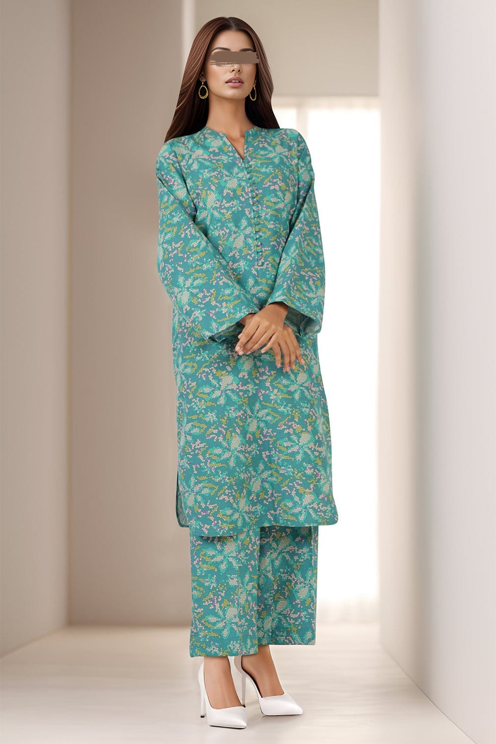 Unstitched 2 Piece Printed Khaddar Viscose - Teal
