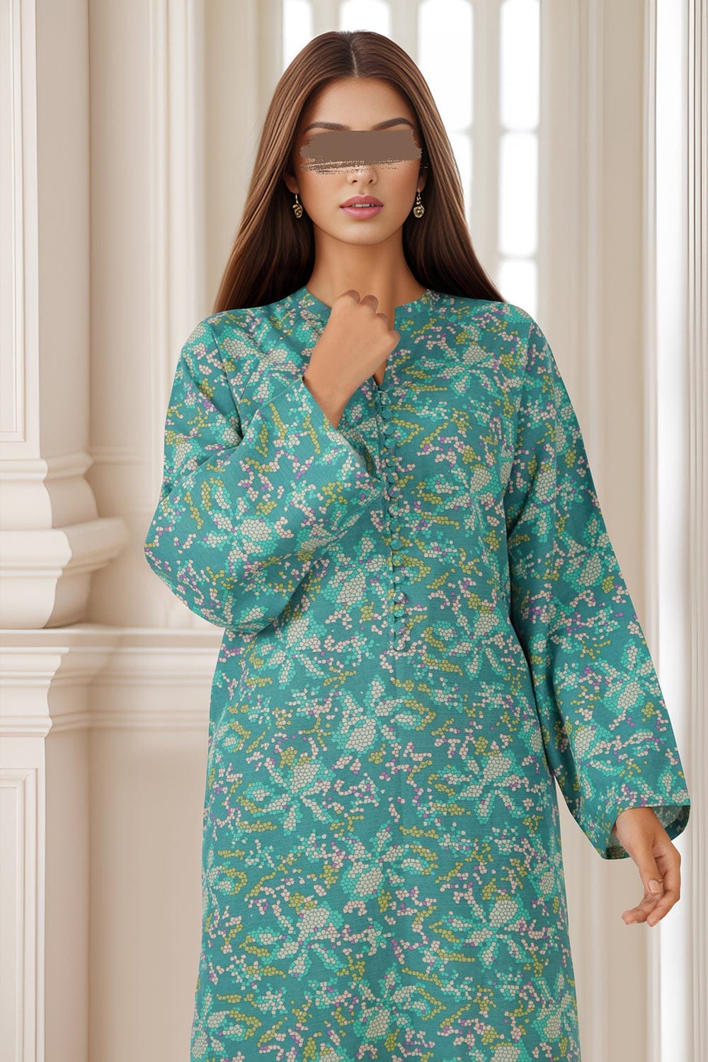 Unstitched 2 Piece Printed Khaddar Viscose - Teal - Image 2