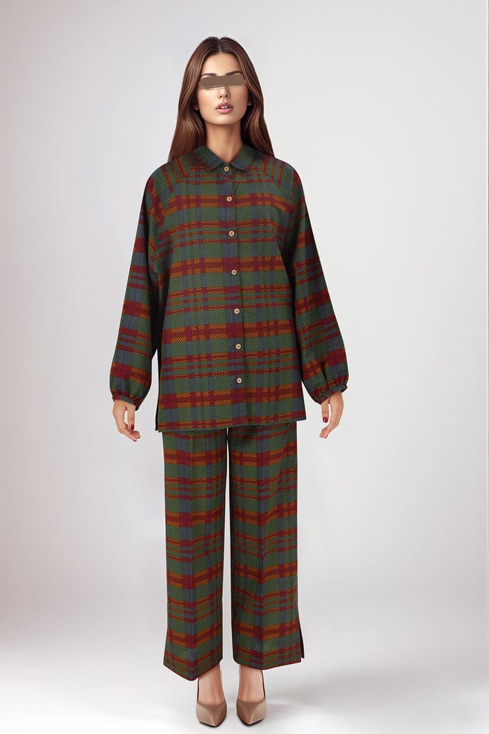 Green Printed Khaddar 2-Piece – Unstitched Shirt & Trouser