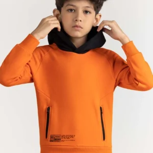 Junior Boy Orange Printed Sweatshirt