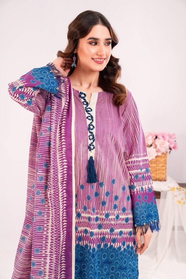 Unstitched 3 Piece Printed Lawn Lawn Suit - Image 6