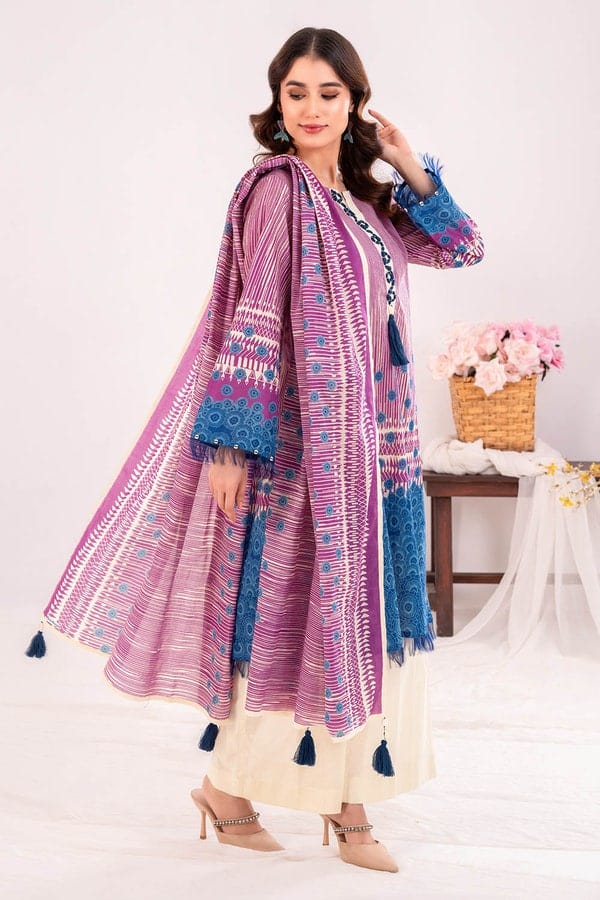 Unstitched 3 Piece Printed Lawn Lawn Suit - Image 4