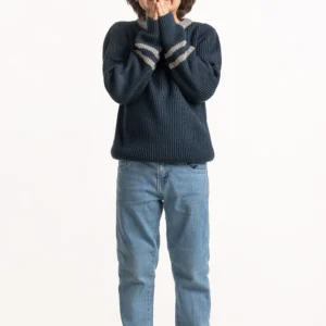 Toddler Boy Navy Sweater with Grey Neckline