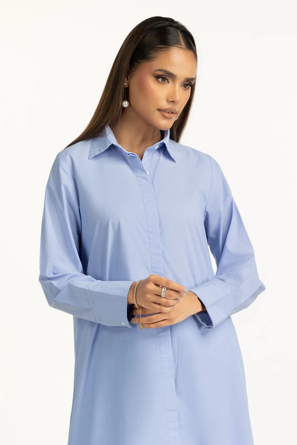 Yarn Dyed Button Down Shirt Dress - Image 2