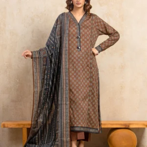Unstitched 3 Piece Printed Khaddar - Dark Brown