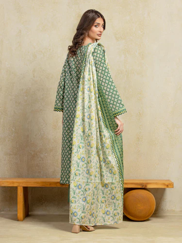 Unstitched 3 Piece Khaddar - Printed Green