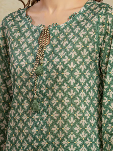 Unstitched 3 Piece Khaddar - Printed Green
