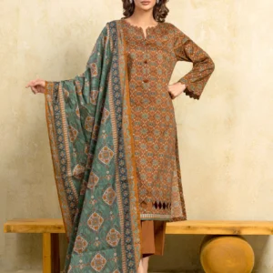 Unstitched 3 Piece Printed Khaddar - Mustard