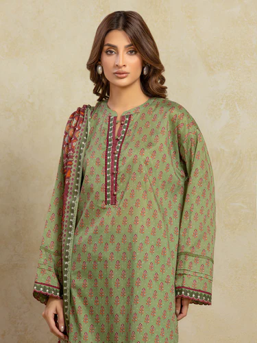 Unstitched 3 Piece Printed Khaddar - Green
