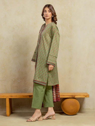 Unstitched 3 Piece Printed Khaddar - Green