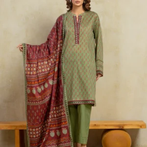 Unstitched 3 Piece Printed Khaddar - Green