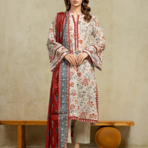 Unstitched 3 Piece Printed Khaddar - Light Beige