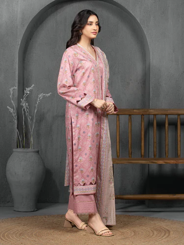 Unstitched 3 Piece Printed Cambric - Tea Pink