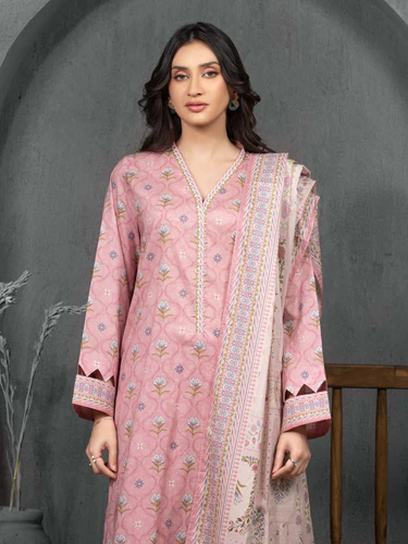 Unstitched 3 Piece Printed Cambric - Tea Pink