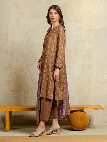 Unstitched 3 Piece Printed Khaddar - Brown