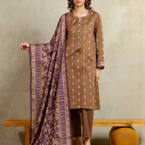Unstitched 3 Piece Printed Khaddar - Brown