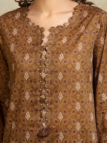 Unstitched 3 Piece Printed Khaddar - Brown