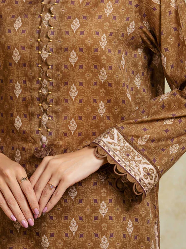 Unstitched 3 Piece Printed Khaddar - Brown