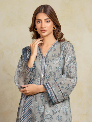 Unstitched 3 Piece Printed Khaddar - Grey