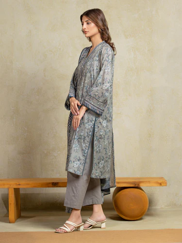 Unstitched 3 Piece Printed Khaddar - Grey