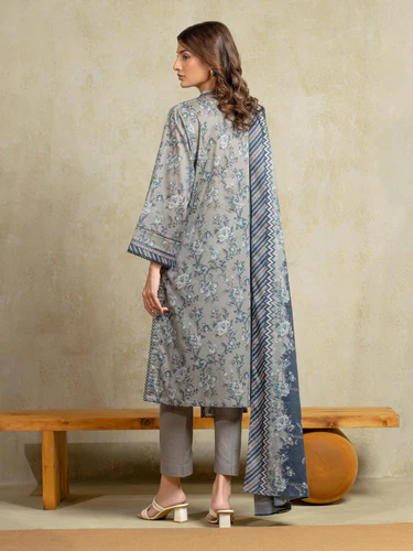 Unstitched 3 Piece Printed Khaddar - Grey