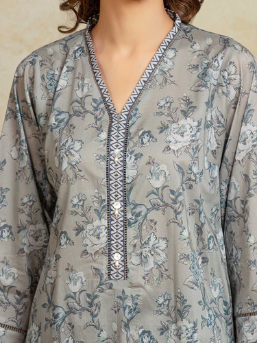 Unstitched 3 Piece Printed Khaddar - Grey