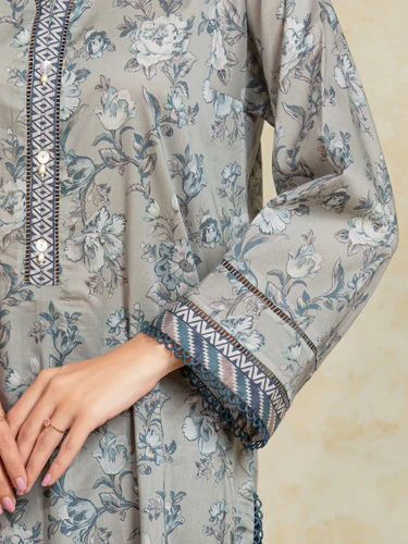 Unstitched 3 Piece Printed Khaddar - Grey