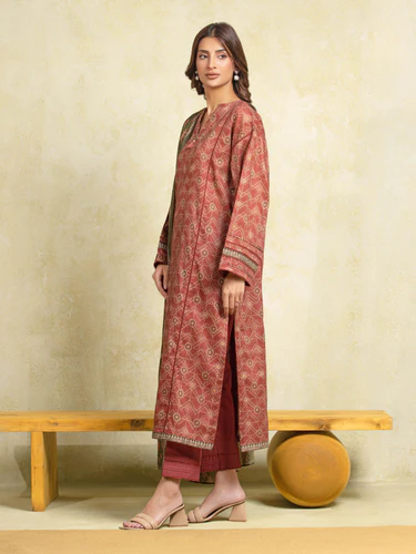 Unstitched 3 Piece Printed Khaddar - Light Maroon