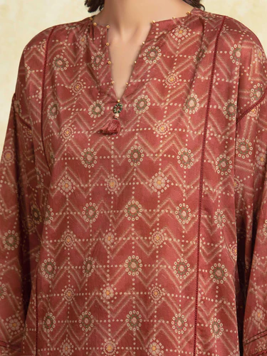 Unstitched 3 Piece Printed Khaddar - Light Maroon