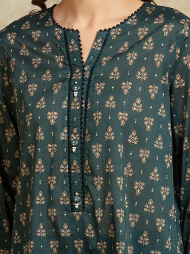 Unstitched 3 Piece Printed Khaddar - Dark Green