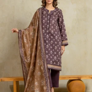 Unstitched 3 Piece Printed Khaddar - Plum