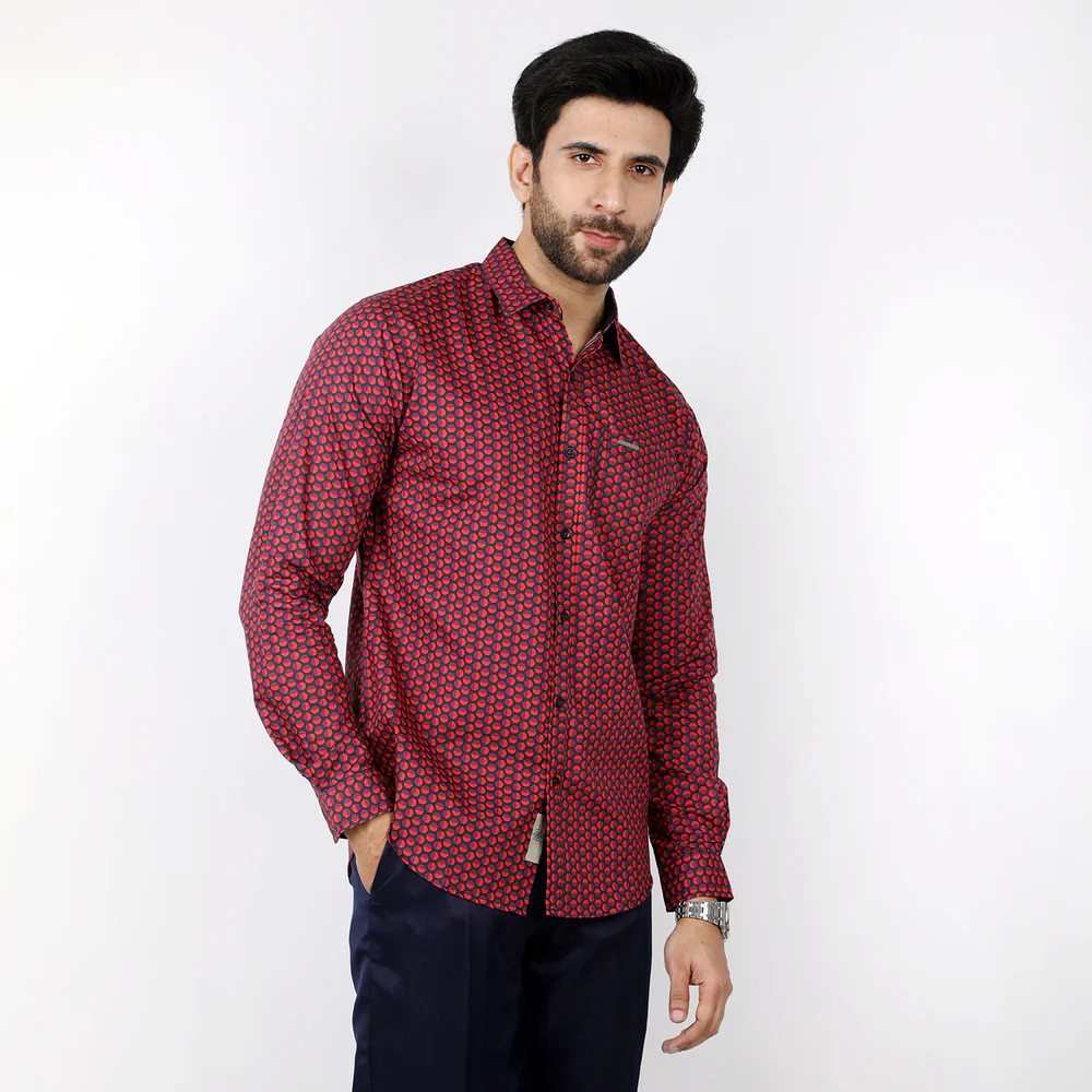 Red Men's Casual Shirt - Image 4