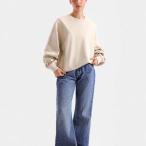 Bone White Basic Cropped Sweatshirt