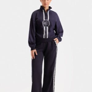 Navy Blue Embroidered Quarter Zipper Sweatshirt