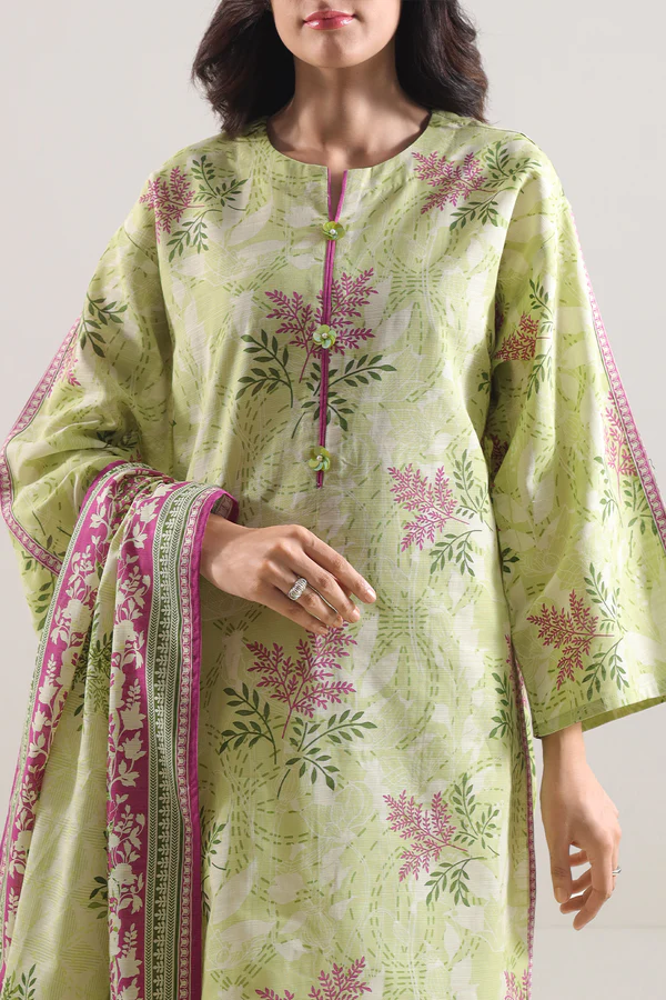 Unstitched 3 Piece Printed Cotton Khaddar - Green
