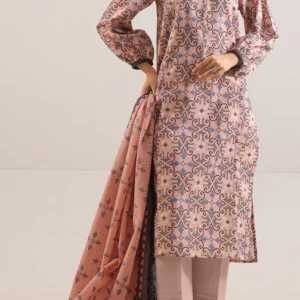Unstitched 3 Piece Printed Cotton Khaddar - Peach