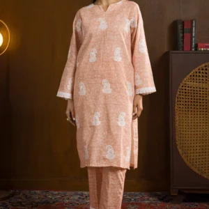 Peach Embroidered Khaddar Kurta Trouser