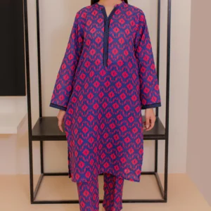 Blue Printed Khaddar Kurta Trouser