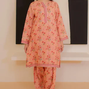 Peach Printed Khaddar Kurta Trouser