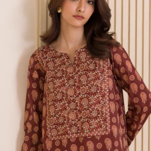 Unstitched 2 Piece Embroidered Cotton - Maroon