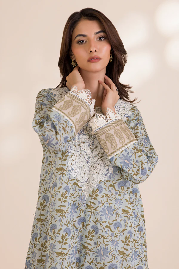 Unstitched Embroidered Cotton Shirt Shalwar - Beige