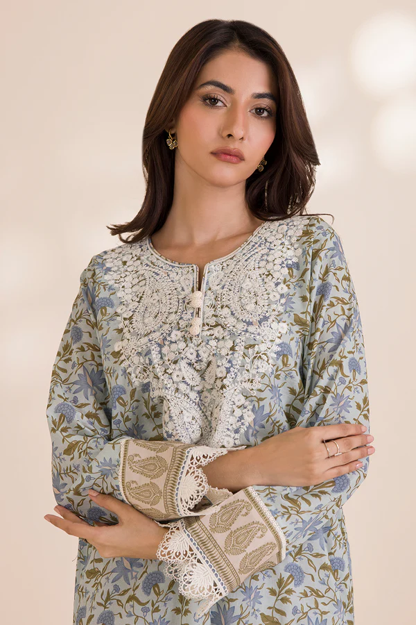 Unstitched Embroidered Cotton Shirt Shalwar - Beige