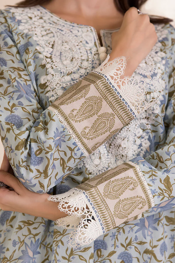 Unstitched Embroidered Cotton Shirt Shalwar - Beige