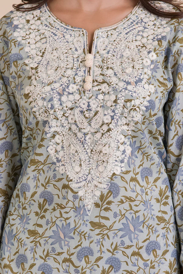 Unstitched Embroidered Cotton Shirt Shalwar - Beige