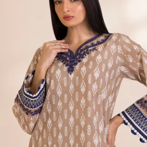 Unstitched 2 Piece Embroidered Cotton - Beige