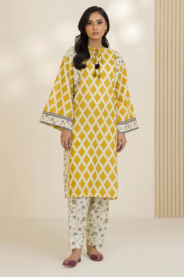 Unstitched Printed Cotton Shirt & Shalwar – Off White